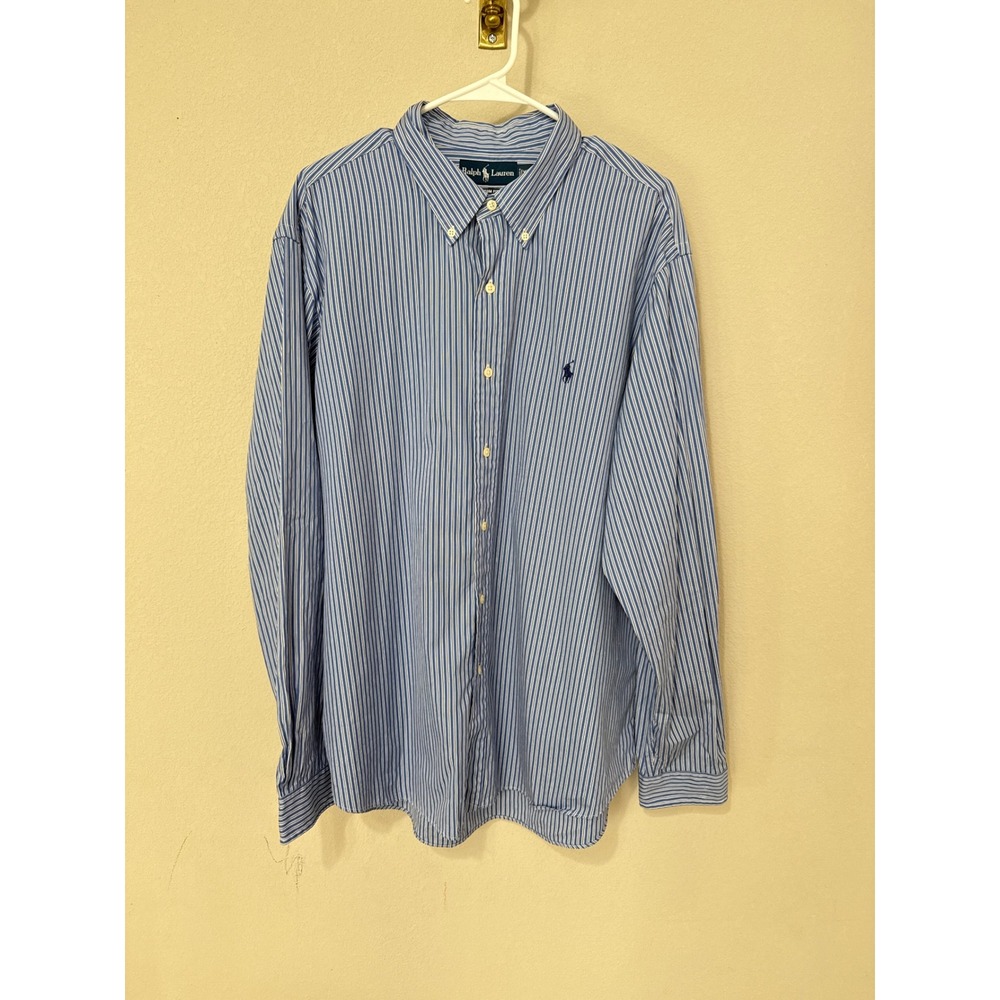 Ralph Lauren Men's Blue Stripe Custom Fit Button Down Size XXL Pony Cotton
